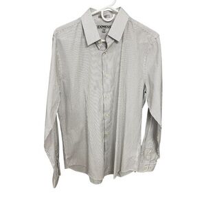 Express Men's Fitted Striped White Shirt Medium